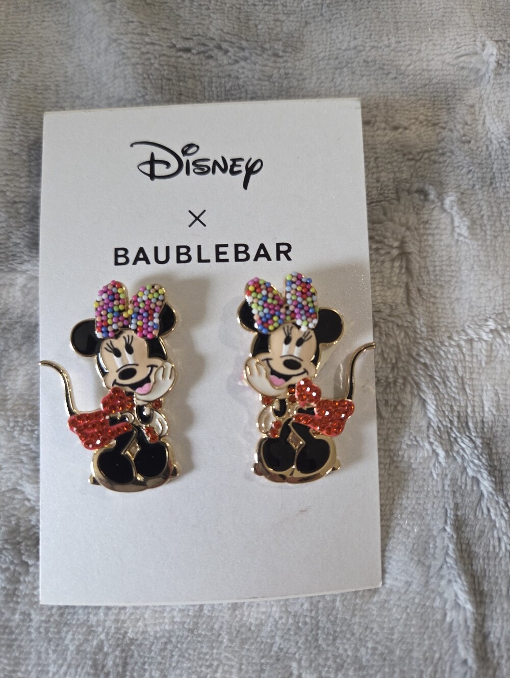 Disney BaubleBar Minnie Mouse Stud Earrings – Black with Red and Multicolor Bow